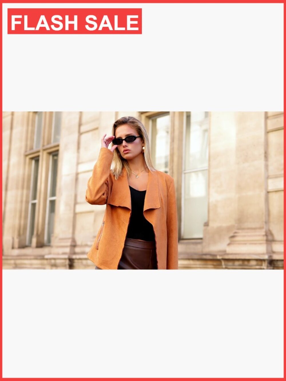 Faux Suede Cropped Jacket Waterfall Collar Long Sleeve Open Front Casual Outwear - Picture 7 of 7
